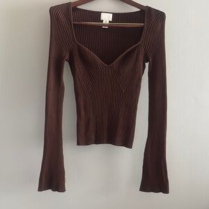 H&M Chocolate Ribbed Knit Sweater